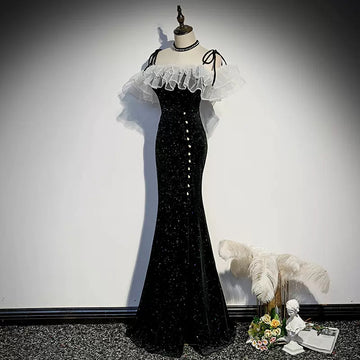 Off the Shoulder Mermaid Black Prom Dresses Sexy Evening Dress HZ1023